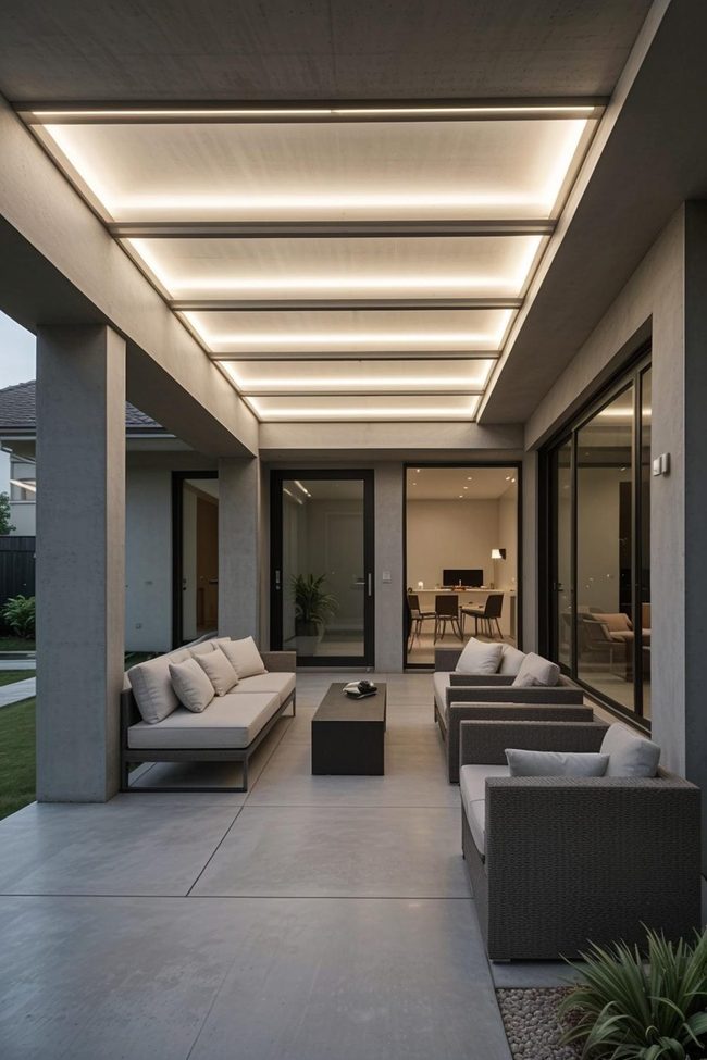 Sleek Glass Canopy Concrete Porch Designs