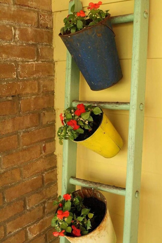 Vintage Ladders With Wildflower Buckets