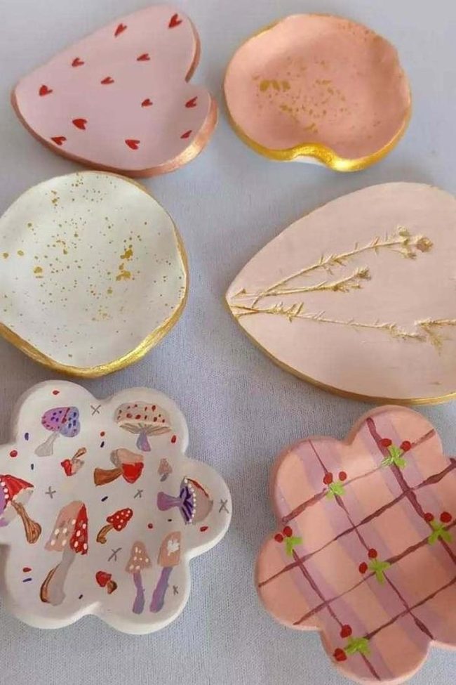 Pink And Gold Clay Trinket Dishes