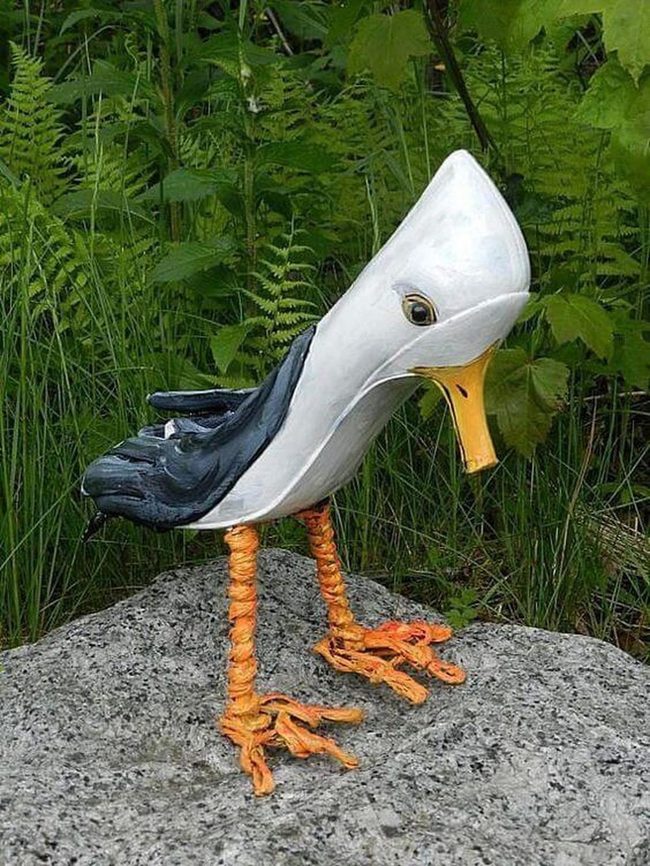 Upcycled Bird Sculptures Orange Wire