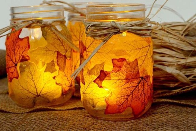 Autumn Leaves Candlelit Mason Jars