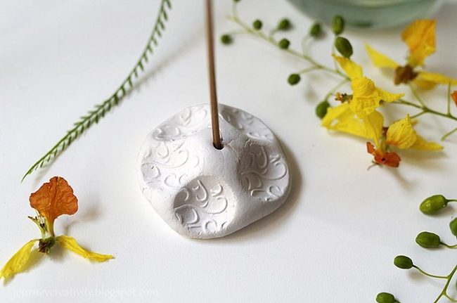 White Ceramic Incense Holder With Floral Accents