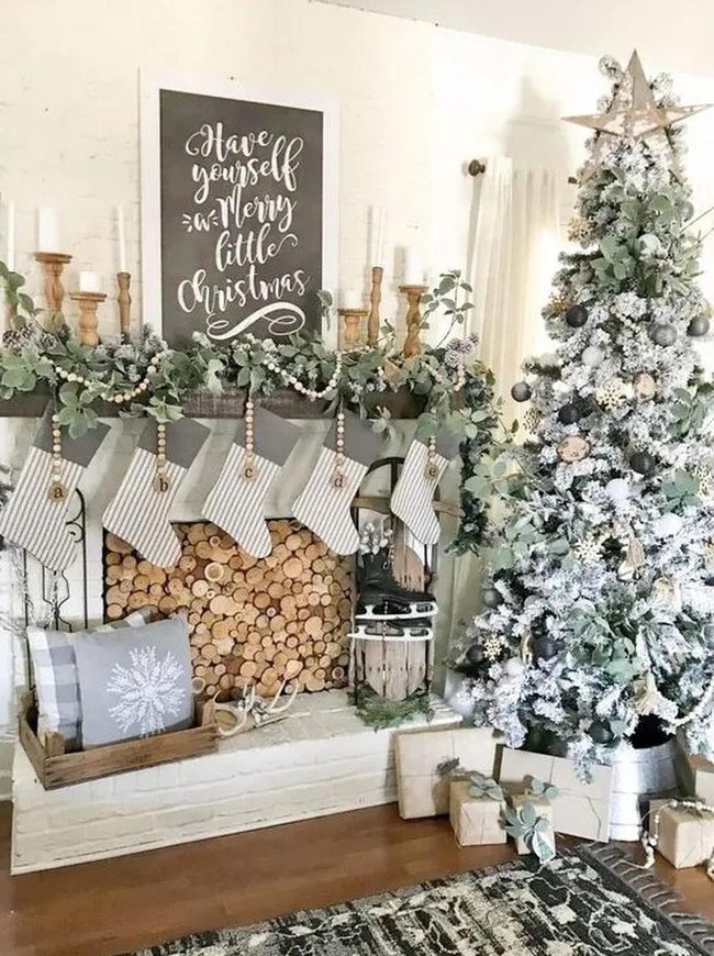 White Frosted Tree Meets Fireplace