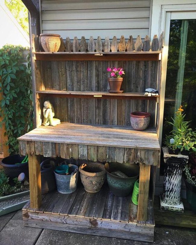 Weathered Wood Garden Shelves