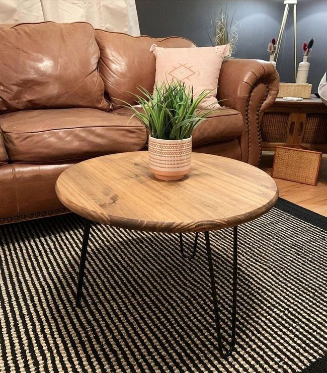 Walnut Round Table Hairpin Legs