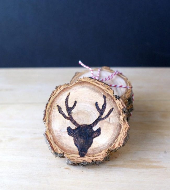 Dark Deer On Honey Wood Slices