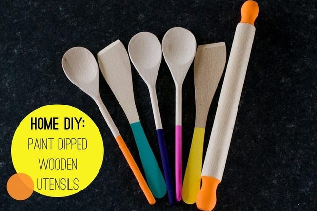 Painted Wood Kitchen Tools In Rainbow Brights