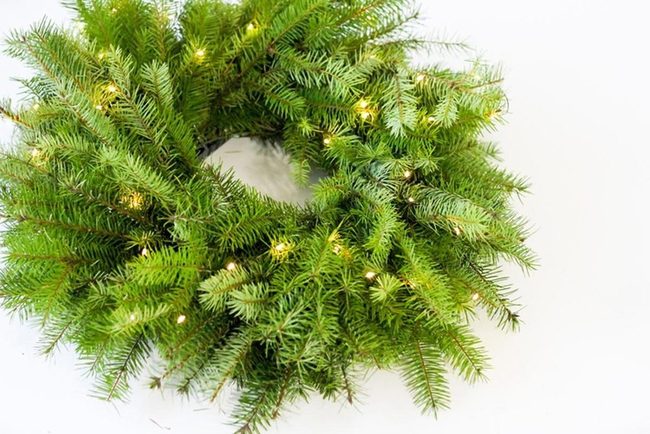 Green Pine Wreath Yellow Lights
