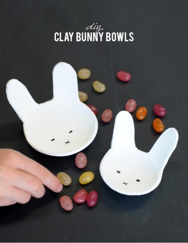 Ceramic Bunny Bowls With Colorful Candies