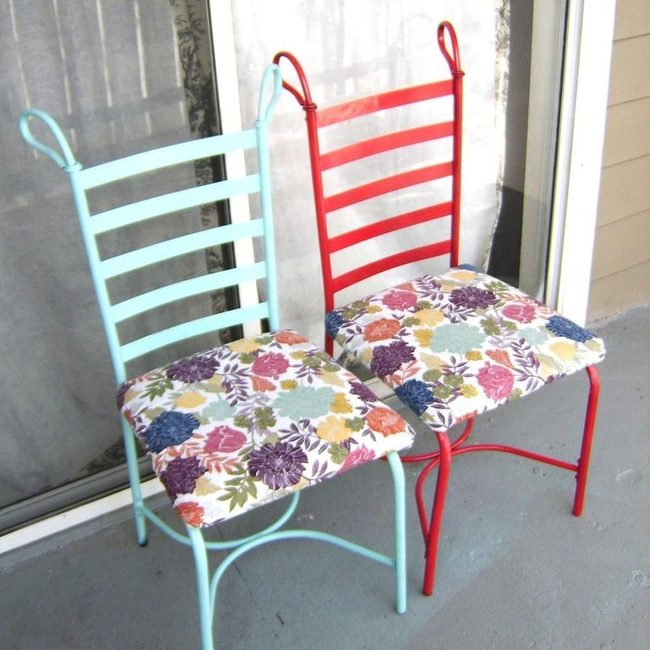 Colorful Metal Chairs With Floral Cushions