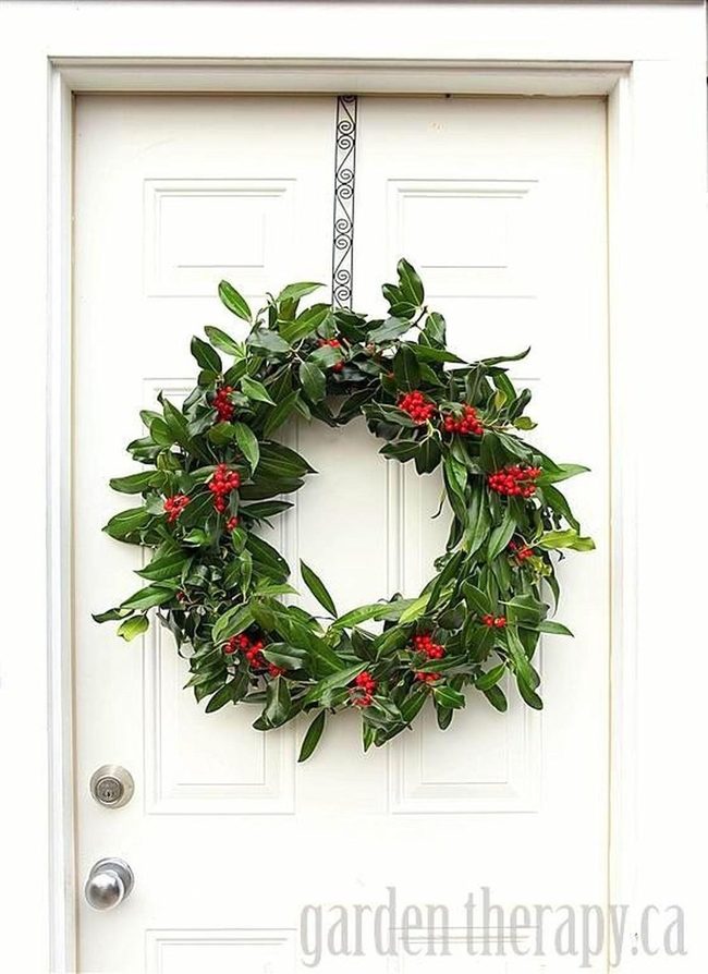White Door Green Red Wreath