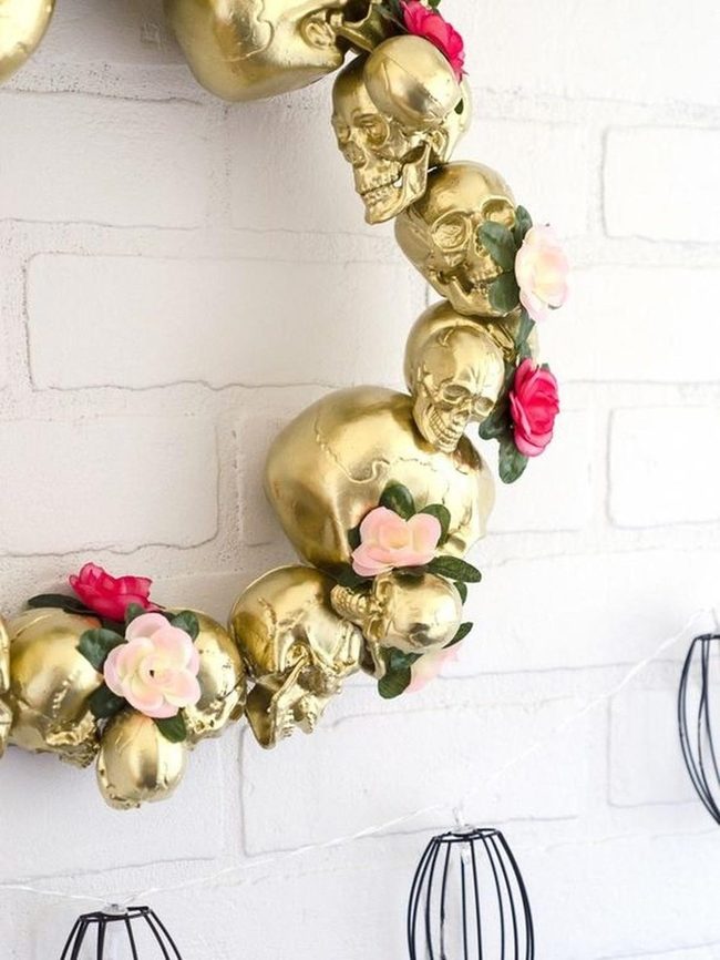Golden Skulls Pink Florals