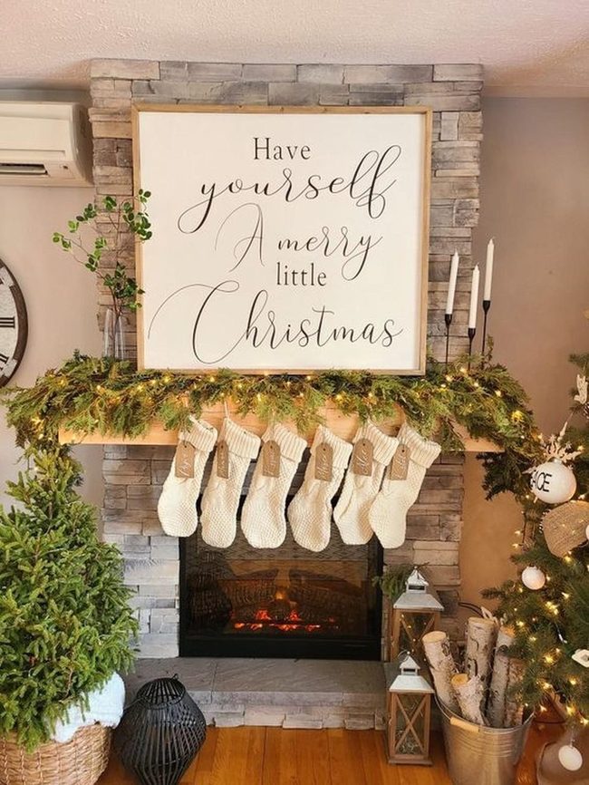 Stone Fireplace Winter Gathering