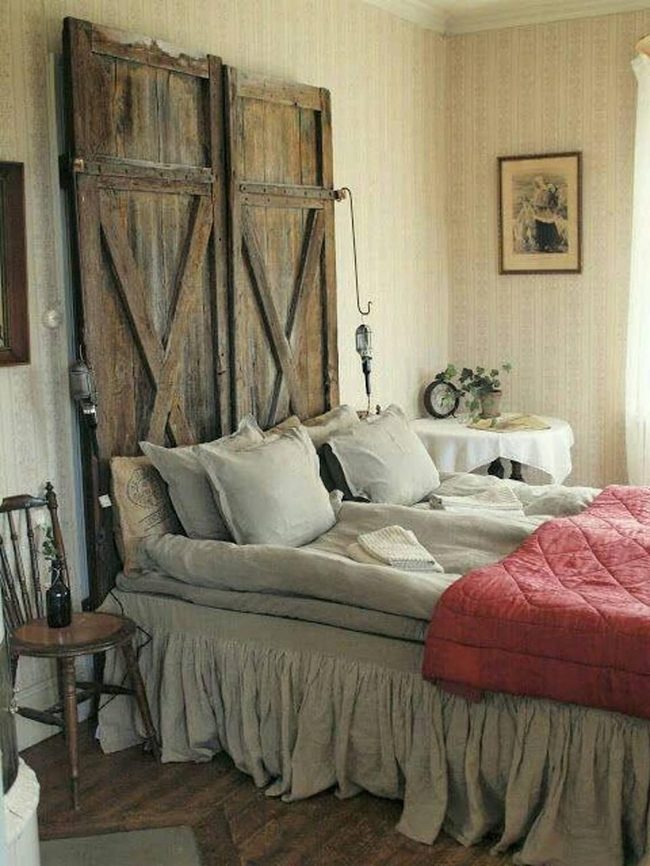 Stained Pine Barn Door Headboard