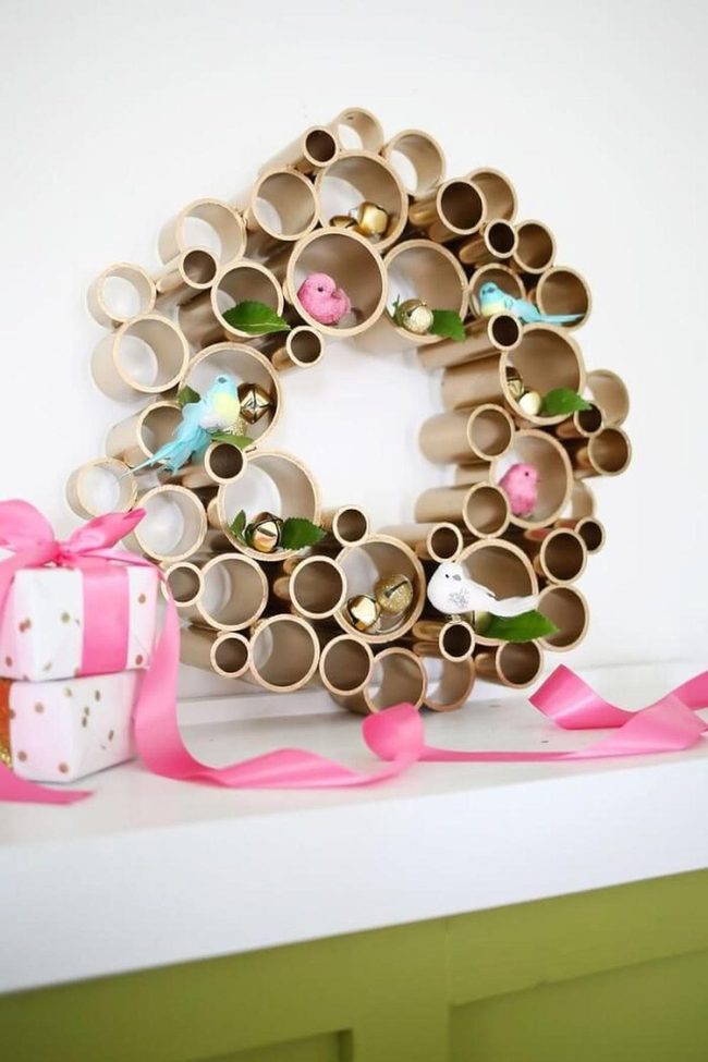 Pastel Cardboard Wreath With Golden Sparkle