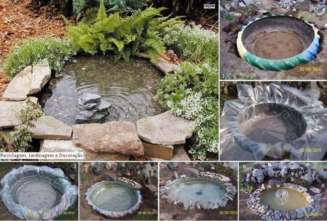 Stone-Framed Pond With White Blooms