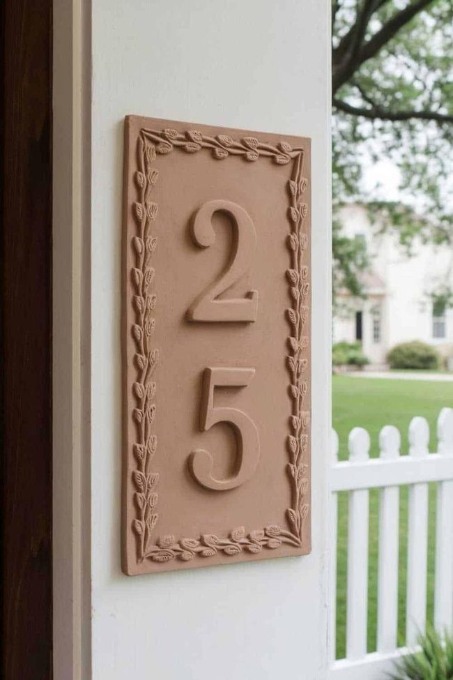 Cream Clay House Numbers With Leaf Frame