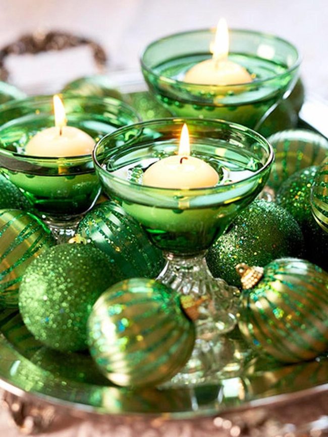 Emerald Glass Reflecting Candlelight