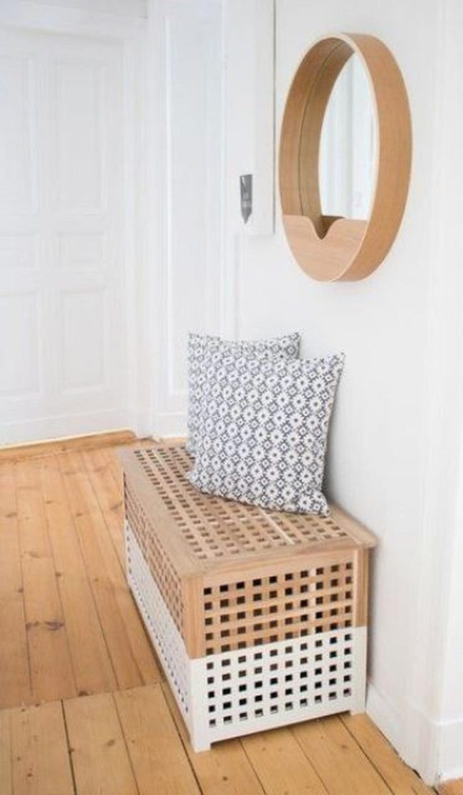 Natural Wood Mirror Brightens Hallway