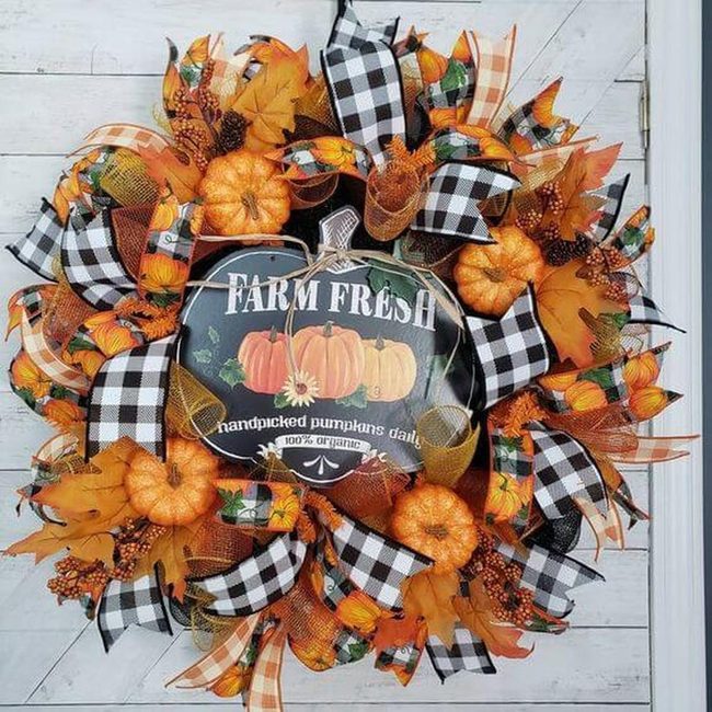 Orange Yellow Burst Checkered Wreath