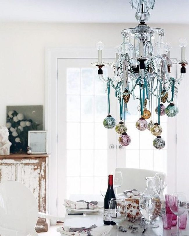 Colorful Glass Chandelier Over White
