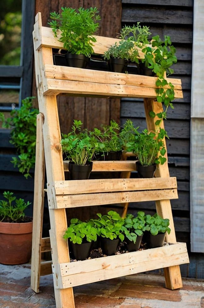 Wooden Pallet Herb Wall Yard