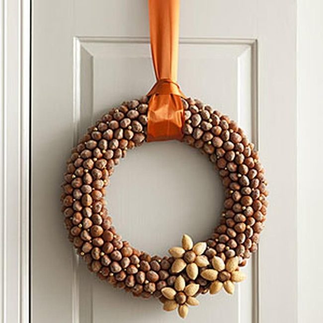 Oversized Orange Ribbon Nut Wreath