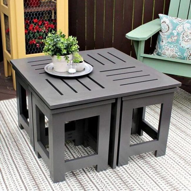 Dark Slatted Tables With Hidden Storage