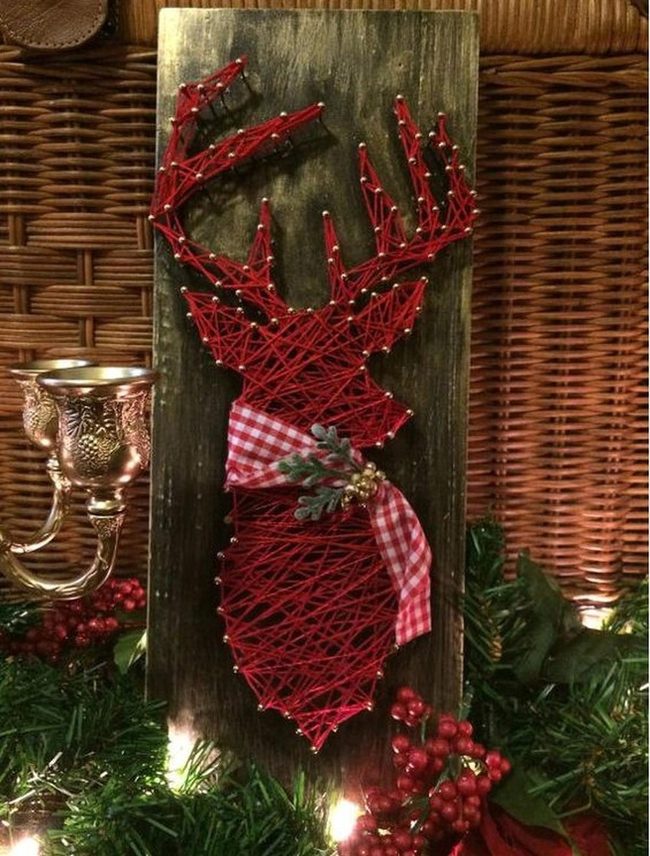Red Thread Deer On Wicker Wood