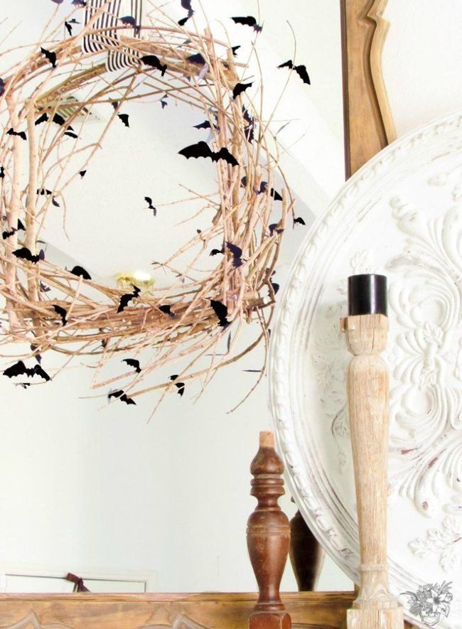 Natural Wood And Black Bat Halloween