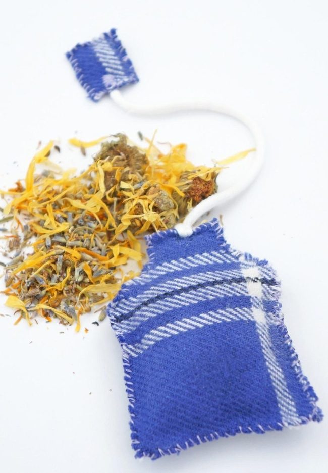 Blue Plaid Pouches With Dried Herbs