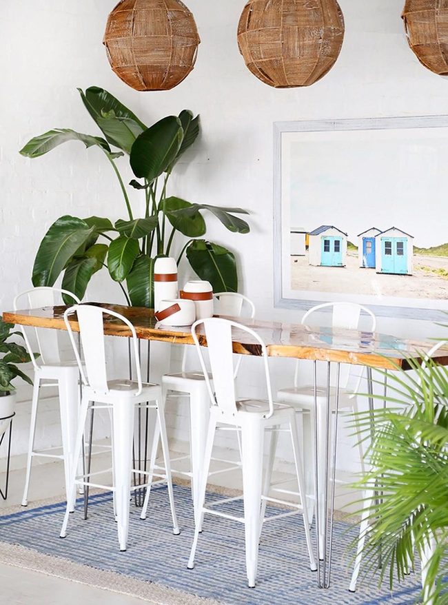 White Metal Chairs, Wooden Table