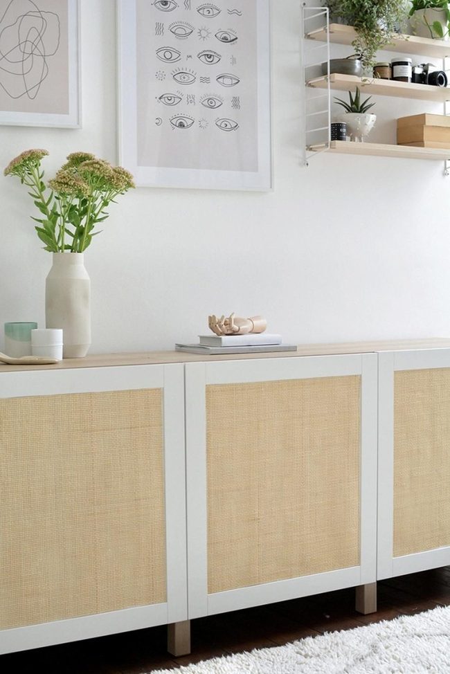White Walls, Rattan Details, Green Accents