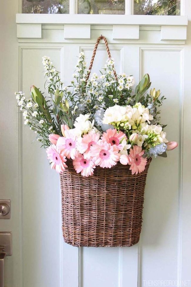 Woven Basket Blooms Front Door