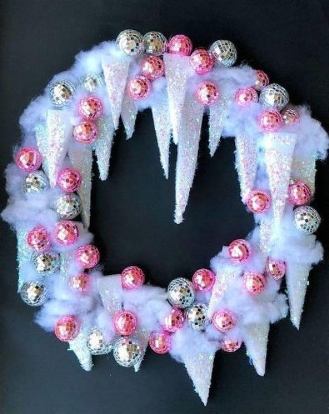 Sparkling Silver Pink Winter Wreath