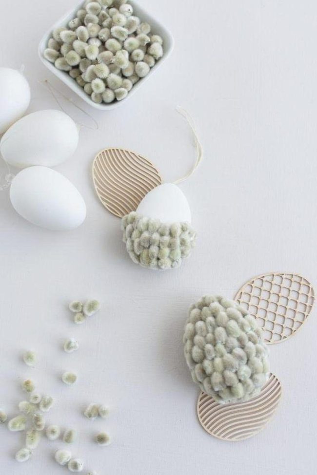 Fluffy Gray Pom-Pom Eggs