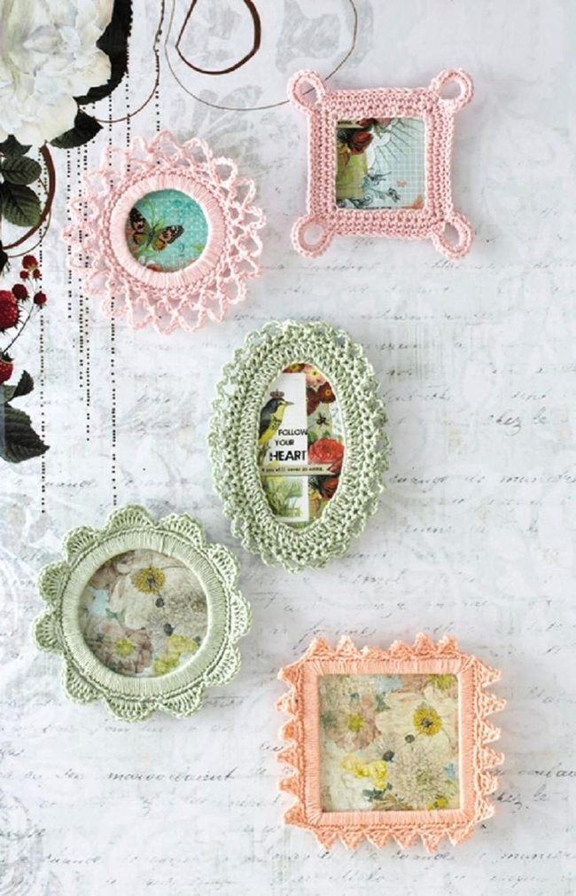 Pastel Crochet Frames With Floral Prints