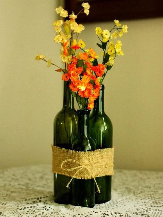 Emerald Glass Bottles Fresh Florals