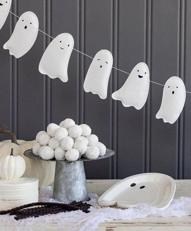 White Ghost Garland Dark Gray Walls