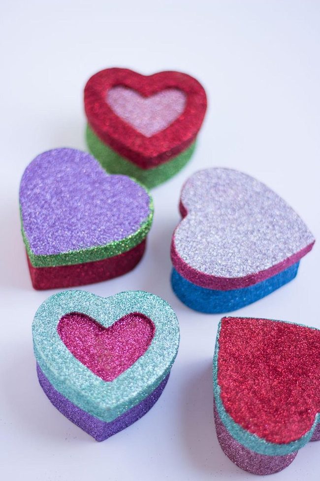 Glittery Heart Boxes Rainbow Sparkle