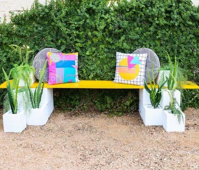 Sunshine Yellow Cinder Block Bench