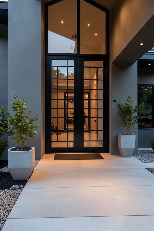 Black Steel Pivot Door Concrete