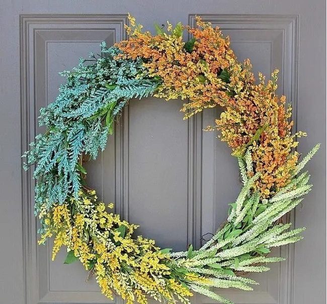 Teal Gold Orange Dried Wreath