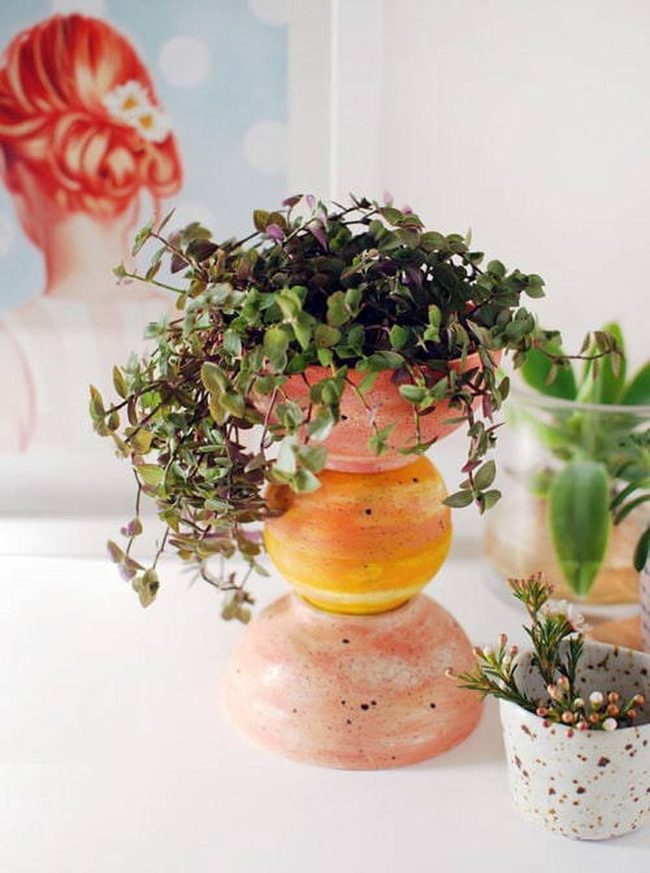 Stacked Ceramic Bowls Garden Tower