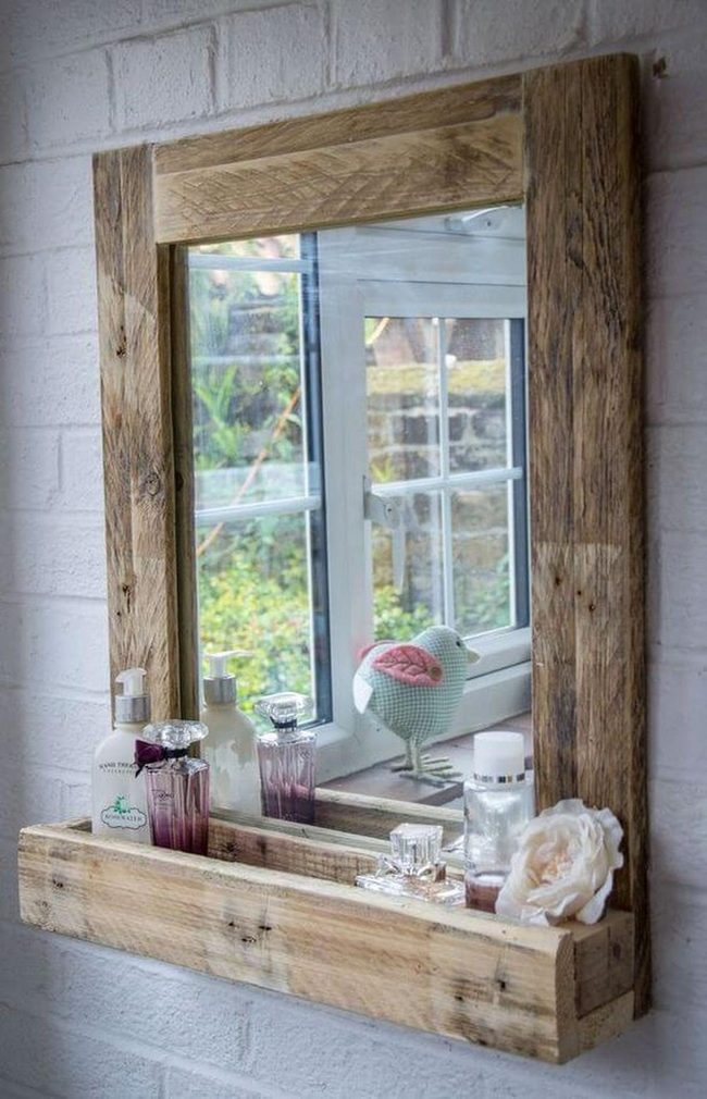 Reclaimed Wood Mirror With Display Shelf