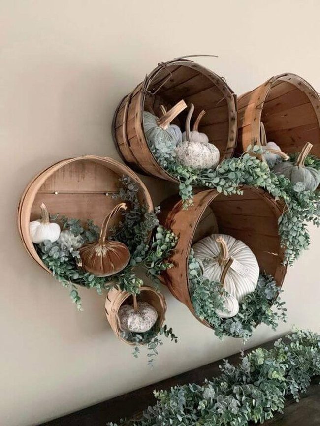 Stacked Baskets Pumpkins Wall Display
