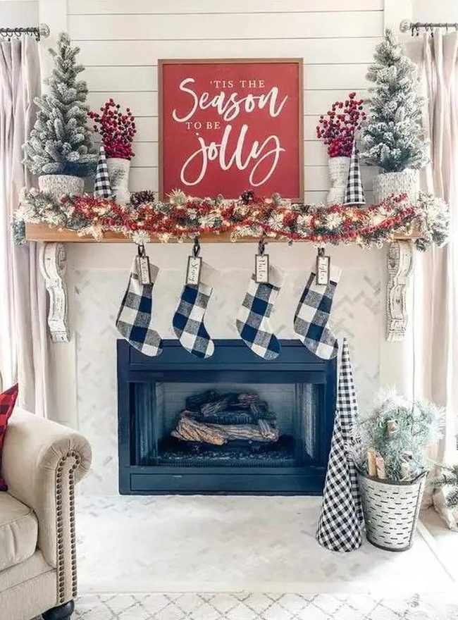 Black Checkered Stockings Frame Fireplace