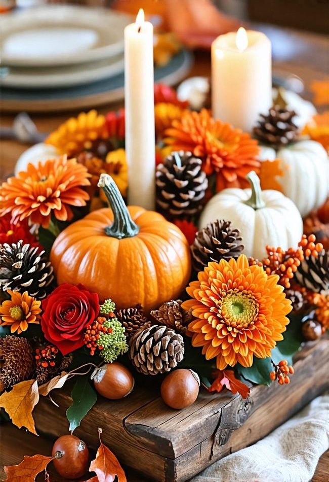 Pumpkin and Foliage Table Display