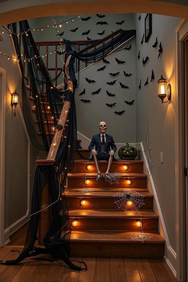 Black Bats Ascending Staircase