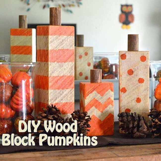 Wooden Block Pumpkins In Orange